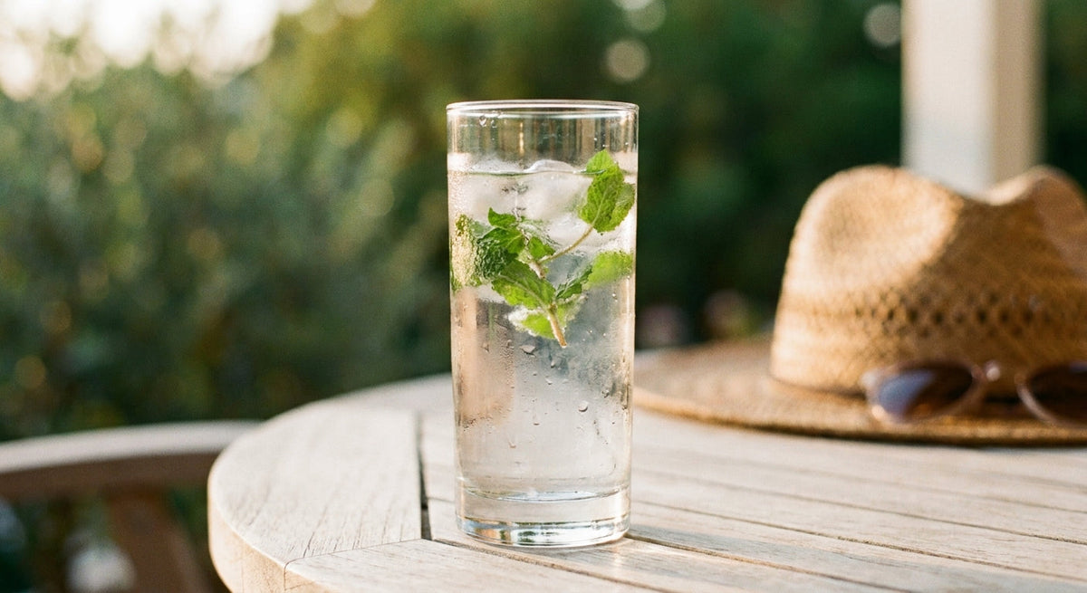Ein Glas kühles Wasser an einem sonnigen Sommertag