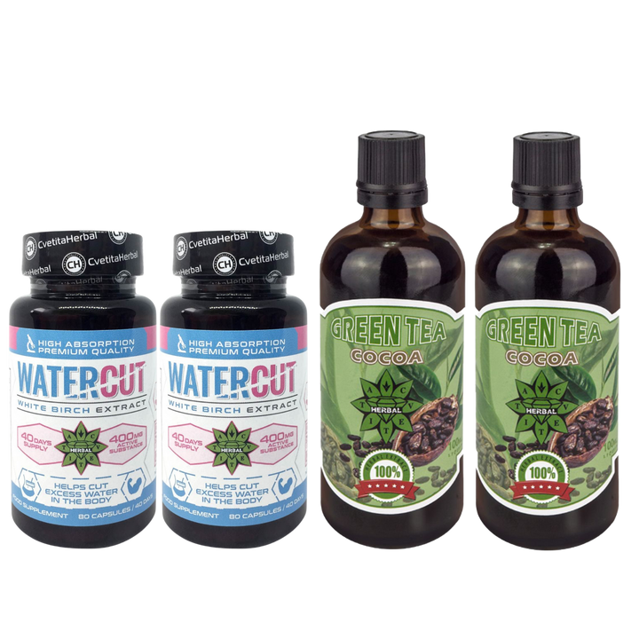 COMBO PAKET: Green Tea with Cocoa 100ml + Water Cut (Weißbirken-Extrakt) 80 Kapseln
