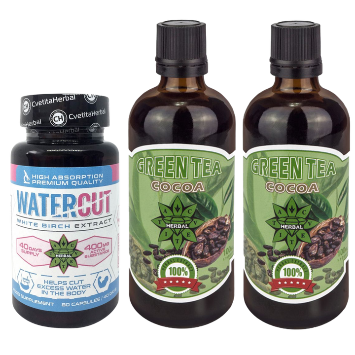COMBO PAKET: Green Tea with Cocoa 100ml + Water Cut (Weißbirken-Extrakt) 80 Kapseln