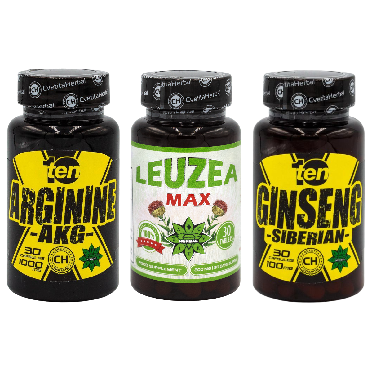 COMBO PAKET: Leuzea 30 Tabletten + TEN Arginine 40 Tabletten + Ten Siberian Ginseng 30 Tabletten