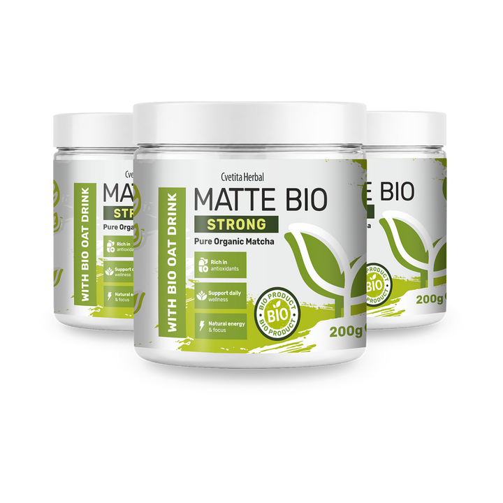 Matte Bio Strong 2+1 - Vorteilspaket mit drei Dosen Bio-Matcha à 200 g