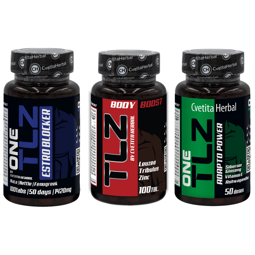COMBO PAKET: TLZ BODY BOOST 100 Tabl. + TLZ ESTRO BLOCKER 100 Tabl. + TLZ ADAPTO POWER 50 Tabl.