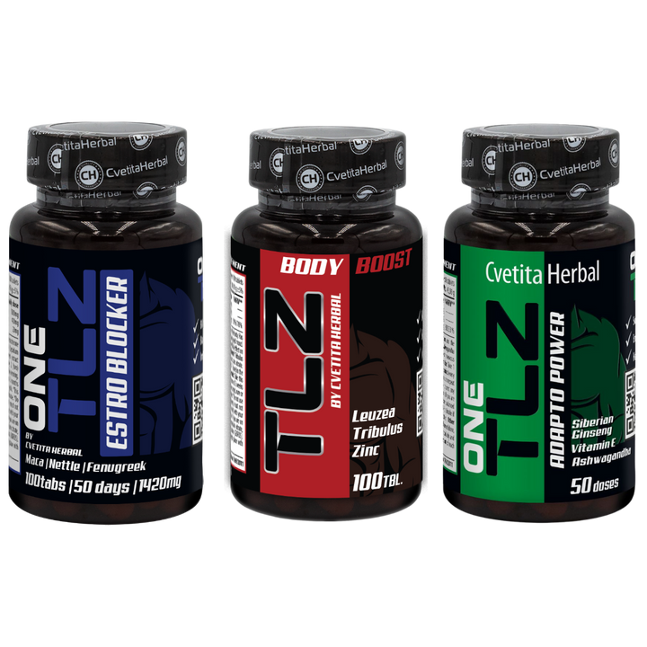 COMBO PAKET: TLZ BODY BOOST 100 Tabl. + TLZ ESTRO BLOCKER 100 Tabl. + TLZ ADAPTO POWER 50 Tabl.